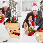 свадебная фотосессия зимой яркие аксесуары